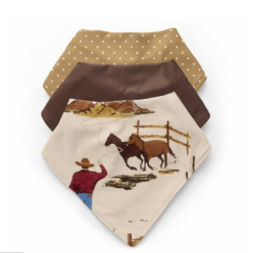 Wild West Collection Fabric Bandana Baby Bibs - 3 Pack Set