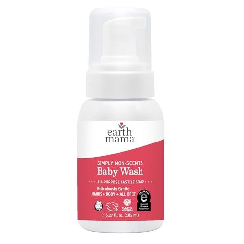 Earth Mama Simply Non-Scents Baby Wash Foaming Hand Soap, All-Purpose Fragrance Free Body Wash for Sensitive Skin, Castile Soap with Coconut Oil, Shea Butter, Calendula, & Aloe, 6.27 fl oz