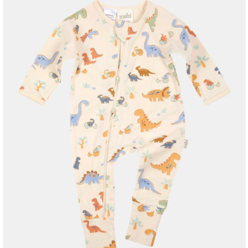 Baby Onesie | Beige Dinosaur | 100% Cotton | Toshi
