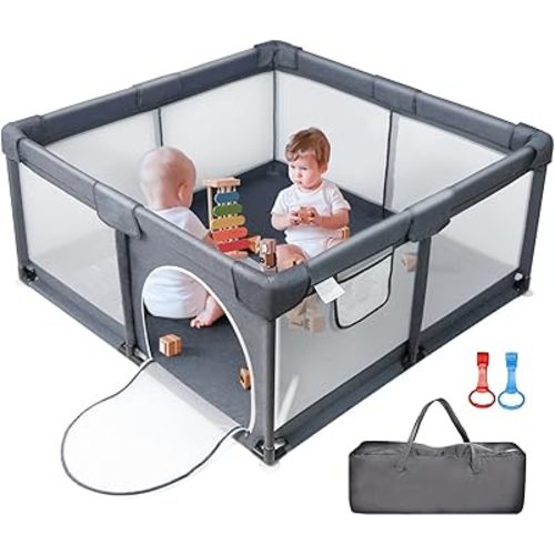 Baby Playpen with Mat, 50 * 50 in Play Pens for Babies and Toddlers, Baby Play Yards for Indoor & Outdoor with Soft Breathable Mesh