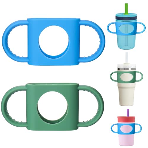 Cup Grip Compatible with Owala Toddler Cup - Kid Cup Silicone Dual-Handle | Fit for Owala 12oz, for Zak 12oz 15oz, for Stanley 14oz, Kid Water Bottle Handle Tumblers Accessories (Green+Blue)