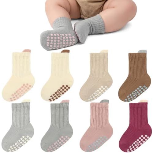 8 Pack Toddler Non Slip Socks with Grippers