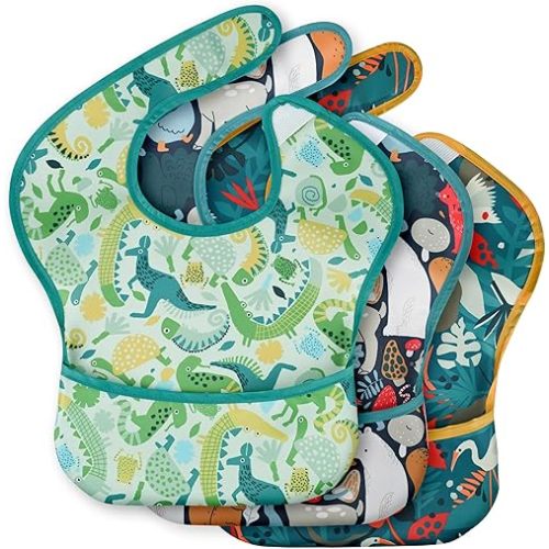 3 Pack Waterproof Baby Bibs for Eating, Mess Proof Feeding Bib