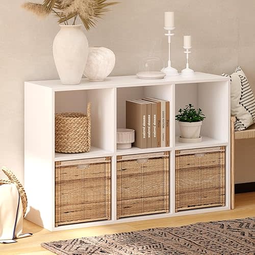 NewBeth Wooden 6 Cube Storage Organizer with Closed Back Panel,White Cube Shelf Cubby Storage Organizers with Compartments for Living,Bookshelf,Organizers Easy to Install (White, 6 Cube)