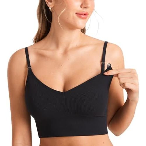 MOMANDA Ribbed Nursing Bras Women's Longline Sleep Breastfeeding Support Seamless Maternity Sports Bra V Neck Wireless