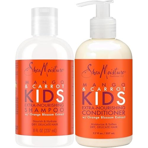 SheaMoisture Kids Mango & Carrot Shampoo and Conditioner Set w/Orange Blossom Extract, Strengthening Hair Products for Kids