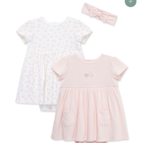 Pretty Puppies 2-Pack Bodysuit Dresses & Headband Set