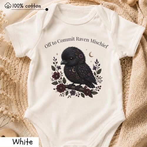 Personalized Raven Baby Bodysuit, Witchy Gothic Crow Outfit