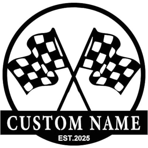 Custom Checkered Flag Racing Sign Personalized Metal Wall Art - Checkered Flag Monogram Name Sign for Garage Decor - Start Finish Line Racing Metal Plaque Gift for Race Car Drivers (Style-A)