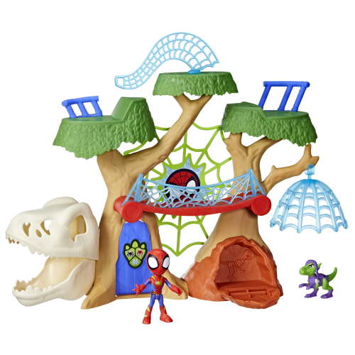 Spidey and His Amazing Friends Dino-Webs Treehouse Playset with Spider-Man toys, Ages 3+