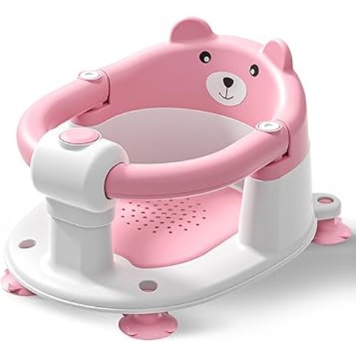 Baby Bath Seat for Babies 6 Months & Up, Toddler Bath Seats for Babies Sitting Up, Non-Slip Infant Bath Tub Chair with 4 Suction Cups & Soft Cushion for Shower, Compact Toddler Bathtub Seat, Pink