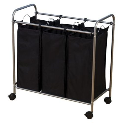 Household Essentials 3 Removable Bags Laundry Sorter with Wheels: Steel Frame, Portable Hamper Sorter, Silver