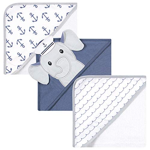 Hudson Baby Unisex Baby Cotton Rich Hooded Towels, Sailor Elephant, One Size