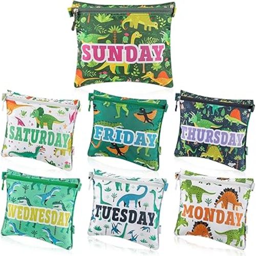 Paterr 7 Pcs Packing Cubes for Kids and Baby Days of Week Packing Cubes Colorful Luggage Organizers Travel Suitcase(Dinosaur)