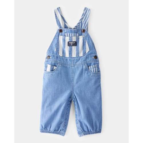 Baby Neutral Vintage Inspired Striped Chambray Overalls - Blue Wash - OshKosh | Carter's