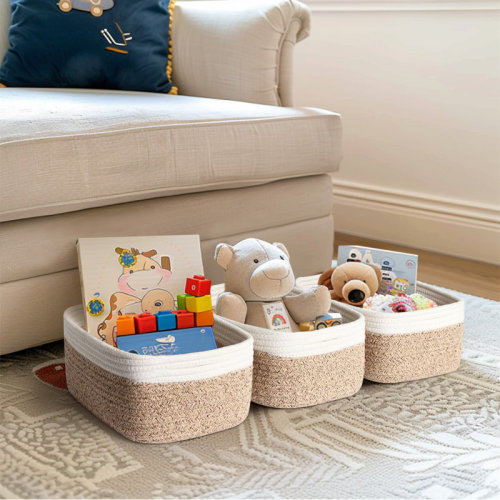 Highland Dunes Highland Dunes 3-Piece Natural Cotton Rope Storage Basket Set, Hand-Woven Decorative Nesting Bins for Nursery, Blankets and Toys, Soft & Durable Organizer Baskets (Set of 3) & Reviews | Wayfair