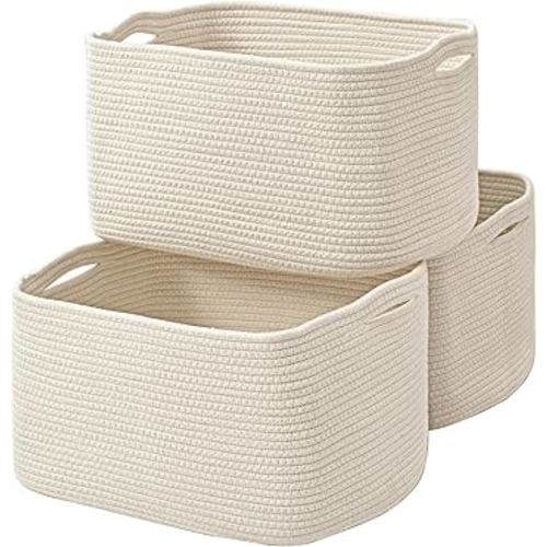 Amazon.com: ICERZCZ Large Storage Baskets for Organizing Shelves, Woven Cotton Rope Bins for Baby Nursery Organization, Book Toy Towel Organizer, 17"x13"x9.5", 3 Packs, Off White : Baby