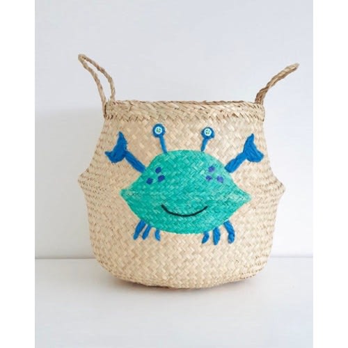 Green Crab Toy Basket for Nursery Organisation, Ocean Theme Storage Bin (Fits IKEA Kallax)