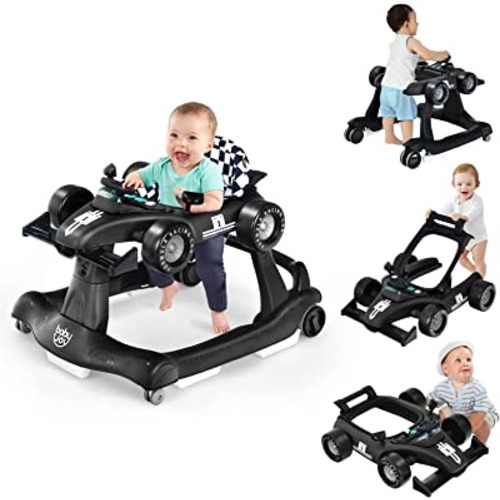 BABY JOY 4-in-1 Baby Walker, Foldable Activity Walker with Adjustable Height & Speed, Music, Lights, Anti-Rollover, Toddler Push Walker, Baby Walker with Wheels for Boys Girls 6-18 Months (Black)