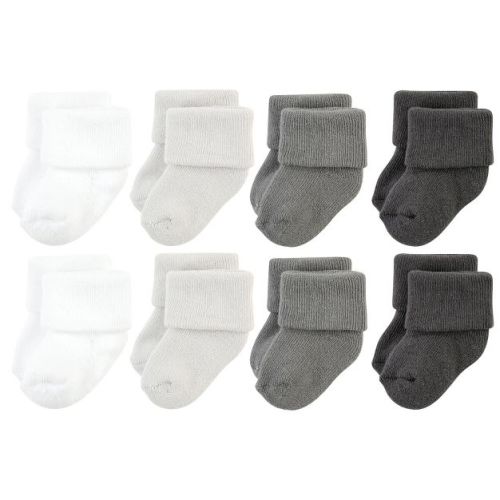 Hudson Baby Cotton Rich Newborn and Terry Socks, Solid Gray White, 6-12 Months