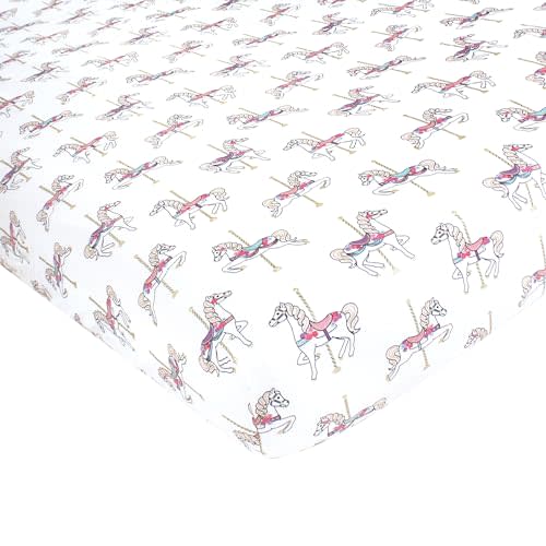 Hudson Baby Unisex Baby Cotton Fitted Crib Sheet, Carousel Horse, One Size