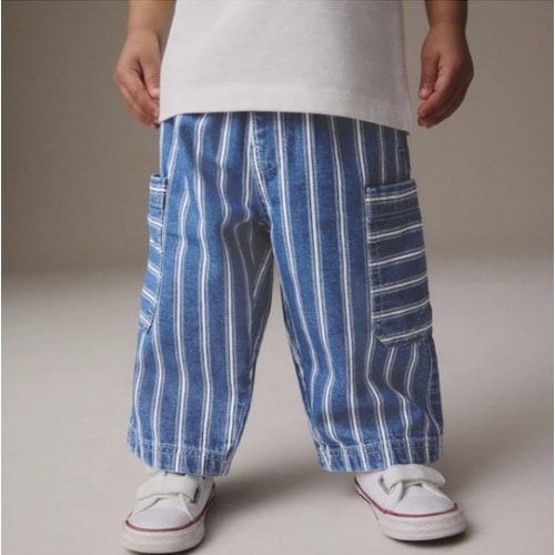 2-3Y Buy Mid Blue Stripe Wide Leg Pull On Cargo Jeans (3mths-7yrs) from Next USA