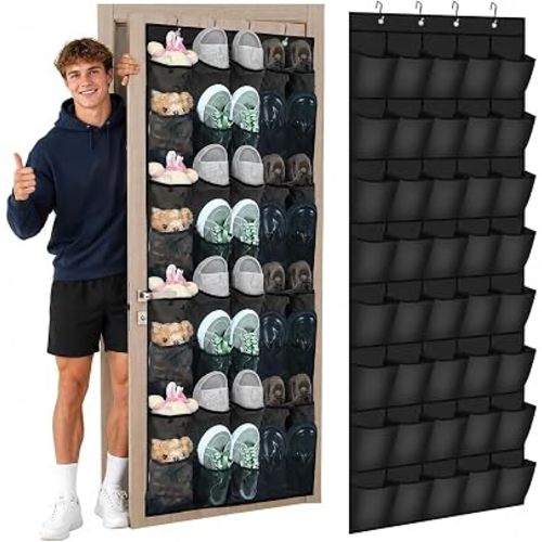Windyun 1 Pcs 40 Pocket Over the Door Shoe Organizer Hang,Black