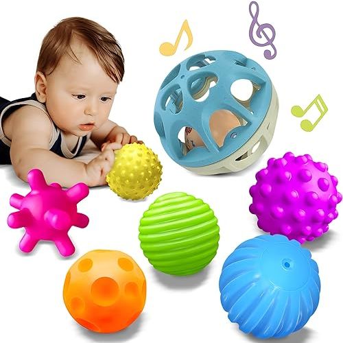 ROHSCE Sensory Toys for Babies, Montessori Textured Baby Balls and Wheat Straw Rattle, Baby Toys for 6-12 Months, Ideal Newborn Gifts for Boys and Girls, Toddler Toys for 1-3