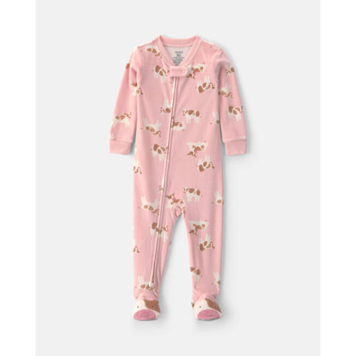 Baby Girl 1-Piece Cow 2-Way Zip DreamPlush Snug Fit Footed Pajama - Pink | Carter's