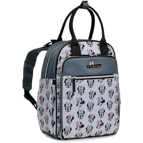 Disney Diaper Bag Backpack with Changing Pad Minnie Mouse – 16” Nylon Baby Bag for Parents, Insulated Bottle Holders, Multiple Storage Pockets