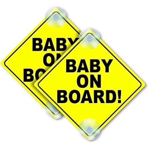 2PC Baby on Board Signs - 5 x 5 Car Signs Baby on Board - Kids on Board Car Sign - Baby in Car Sticker - Baby on Board for Cars with Suction Cups