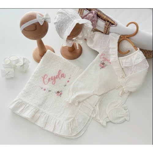 Baby Girl Coming Home Outfit: Embroidered Newborn Set, Hospital Coming Clothing