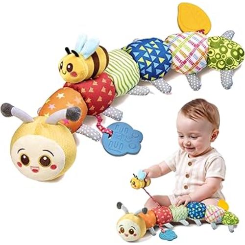 TUMAMA Baby Toys for 0, 3, 6, 9, 12 Months, Stuffed Animal Toys, Caterpillar Stuffed Toys with Teether, Crinkle and Rattles, Soft Plush Sensory Toys for Newborn Infant Christmas Gifts