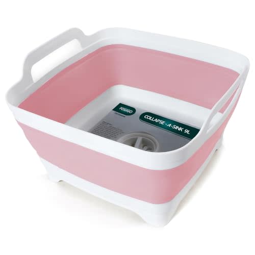 FOSJGO Collapsible Dish Basin with Drain Plug, Foldable Sink, 2.4 Gal (9L) | Space-Saving Wash Basin for Kitchen, Baby Bottles, Vegetable Washing, Camping, RV and Party Beverage Tubs