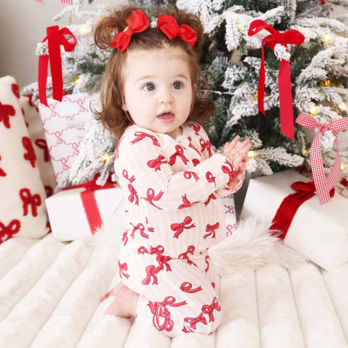 Christmas Bamboo Waffle Convertible Zip Rompers