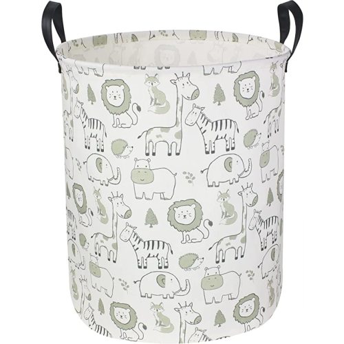 CLOCOR Baby Laundry Basket,Collapsible Kids Toys Storage Baskets,Nursery Hamper for Boys and Girls,Jungle Bedroom Decor,Gift Basket（Green Animals