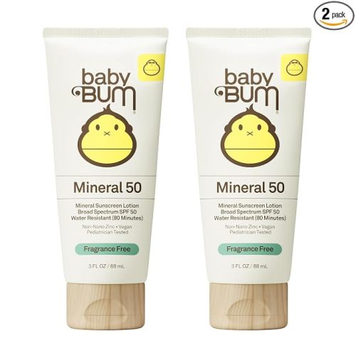 Sun Bum Baby Mineral Sunscreen Lotion | SPF 50 | UVA, UVB Face and Body Protection | Fragrance Free Safe for Sensitive Skin | Travel Size | 3 Ounce | Pack of 2