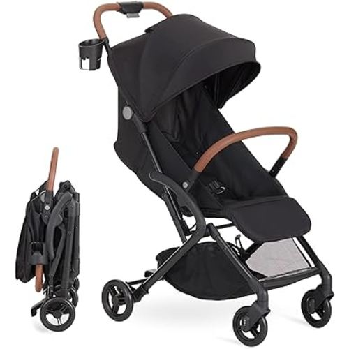 Dream On Me Rio Glide Ultra-Light Compact Stroller, One-Hand Self-Standing Fold, Adjustable Backrest & Footrest, 5-Point Harness, Cup Holder, Suspension Wheels with Storage Basket - Black