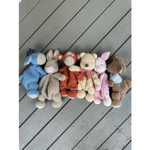 Crochet Vintage Hundred Acre Woods Snugglers | Handmade Winnie the Pooh, Eeyore, Rabbit, Tigger, Roo, and Piglet Loveys