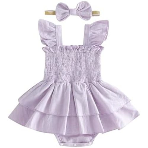 Newborn Baby Girls Summer Clothes Ruffle Sleeveless Pleated Smocked Bubble Romper Dresses Infant Bodysuit Jumpsuit