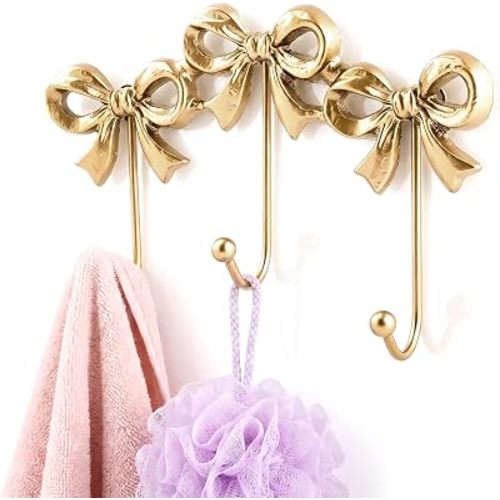 Gold Bow Knot Hooks, Brass Triple Bow Wall Hook&Metal Coat Hook Door Hanger