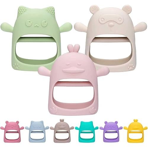 3 Pack Baby Teething Toys for 0-6 6-12 Months, Food Grade Silicone Teething Mitten for Babies, Anti Drop Wrist Hand Teethers, Baby Chew Toys for Sucking Needs, Infant Teething Relief, Macaron