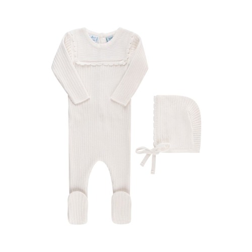 Ruffled Yoke Rib Footie & Bonnet Set, 0-3M
