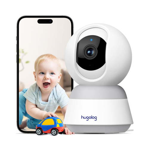 Hugolog 2K 3MP Indoor Pan/Tilt Security Camera with Auto-Focus,Ideal for Baby Monitor/Pet Camera/Home Security,Starlight Color Night Vision,Human/Pet AI,US Cloud,Compatible with Alexa