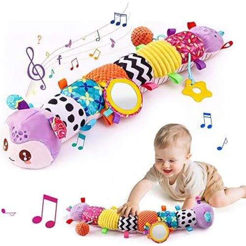Baby Toys 0-6 Months, Musical Toys for Purple Caterpillar, Infant Stuffed Animal Soft Sensory Toys with Crinkle、 Rattles and Textures, Tummy Time Toys for Newborn Boys Girls 0 3 6 12 Months