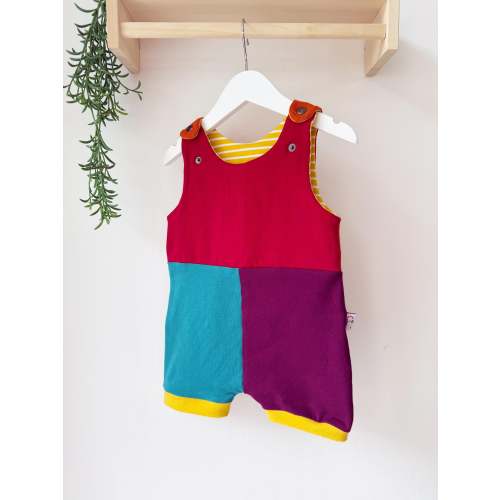 Colour-Block Organic Short Dungarees | Kids Unisex Romper | Baby Dungarees