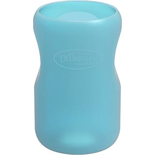 Dr. Brown's Options+ Wide-Neck Glass Bottle Sleeve, 100% Silicone, Blue, BPA-Free, 9 oz, 1-Pack