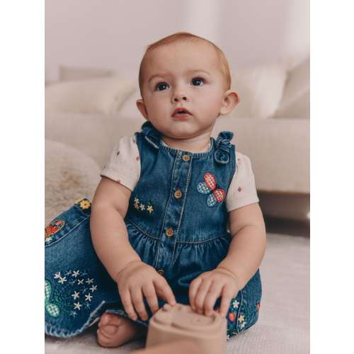 Denim Pinafore Baby Short Sleeve Bodysuit 2 Piece Set (0mths-2yrs)