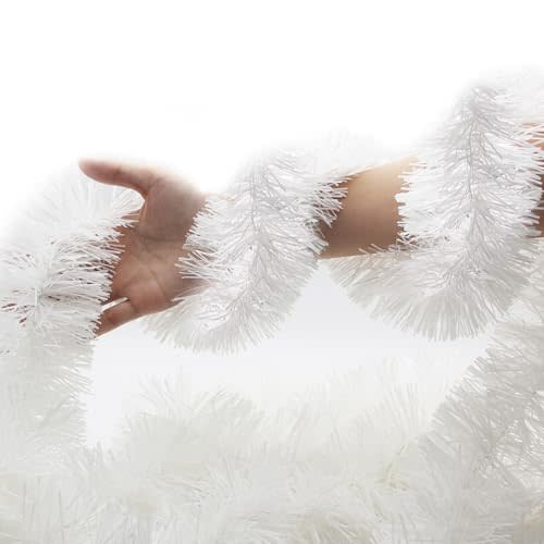 60 Feet White Christmas Tinsel Garland for Tree, Ornament Glitter Twist for Wedding Birthday Party Decorations Indoor & Outdoor