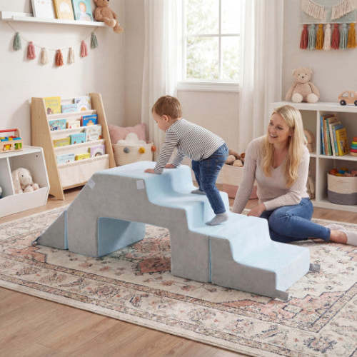 COSTWAY 4-in-1 Foam Climbing Blocks Toddler Indoor Climb With Slide-Gray